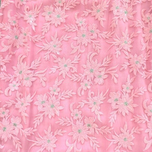 Pink Floral Indian Suit with Lace & Sheer Sleeves- XS New - Picture 3 of 7